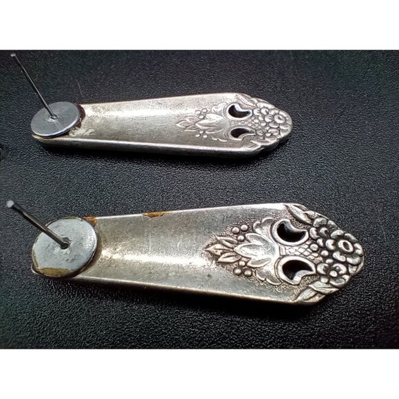 Silverware Earrings Vintage Pair Pierced 1.5 Inch Flower Motif Flatware Jewelry - Picture 14 of 16